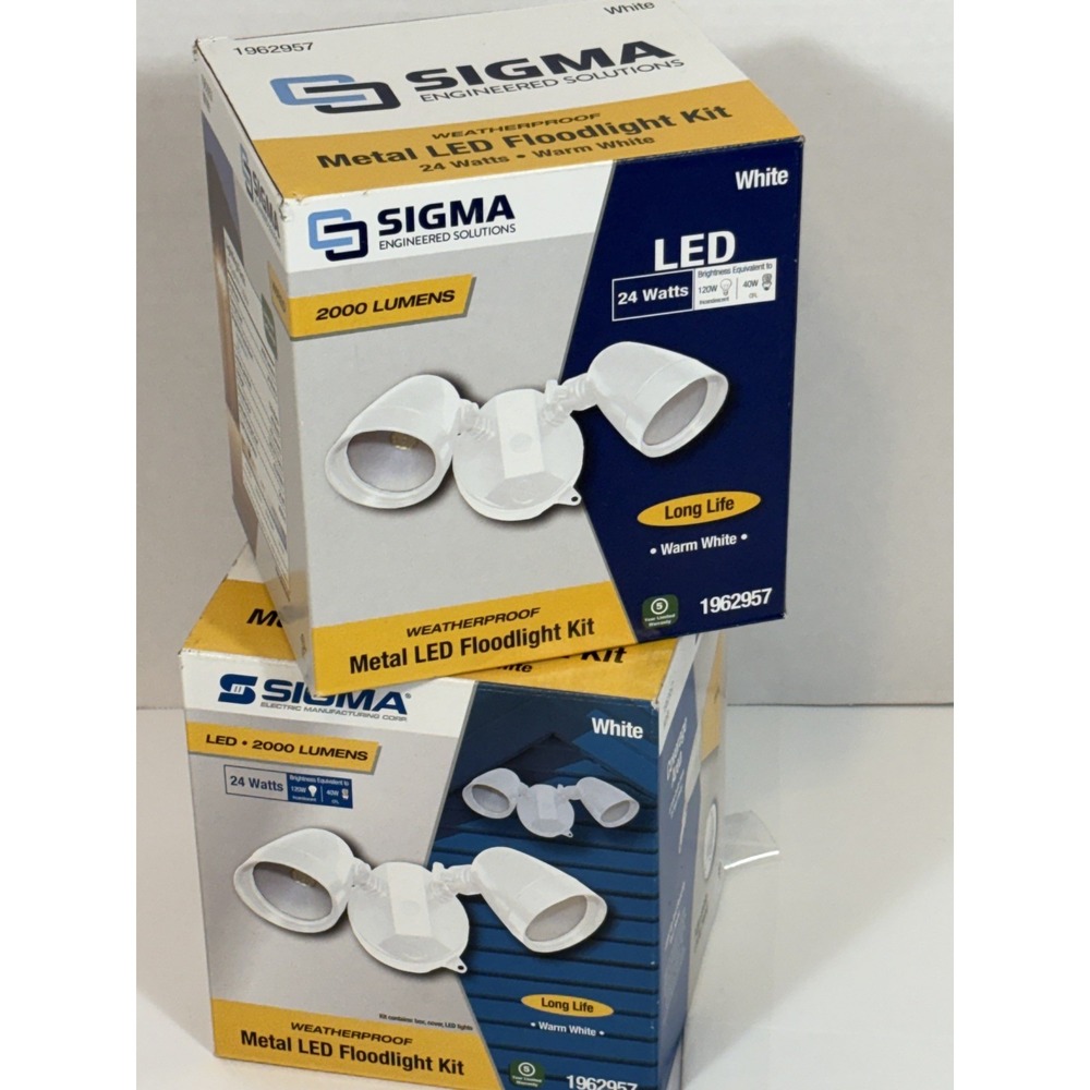 (2) PACK 1962957 Outdoor 2000 Metal LED Weatherproof Floodlight Kit, White